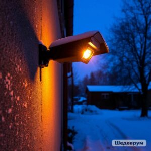 Проверка ночного видения камеры видеонаблюдения зимней ночью - работает ИК-подсветка.
