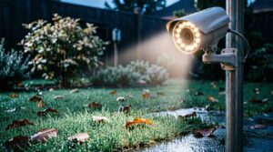 уличная камера с цветным ночным видением и LED-подсветкой на столбе